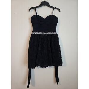 Trixxi Midnight Blue Bejeweled Waist Flower Pattern‎ Dress Sz 13